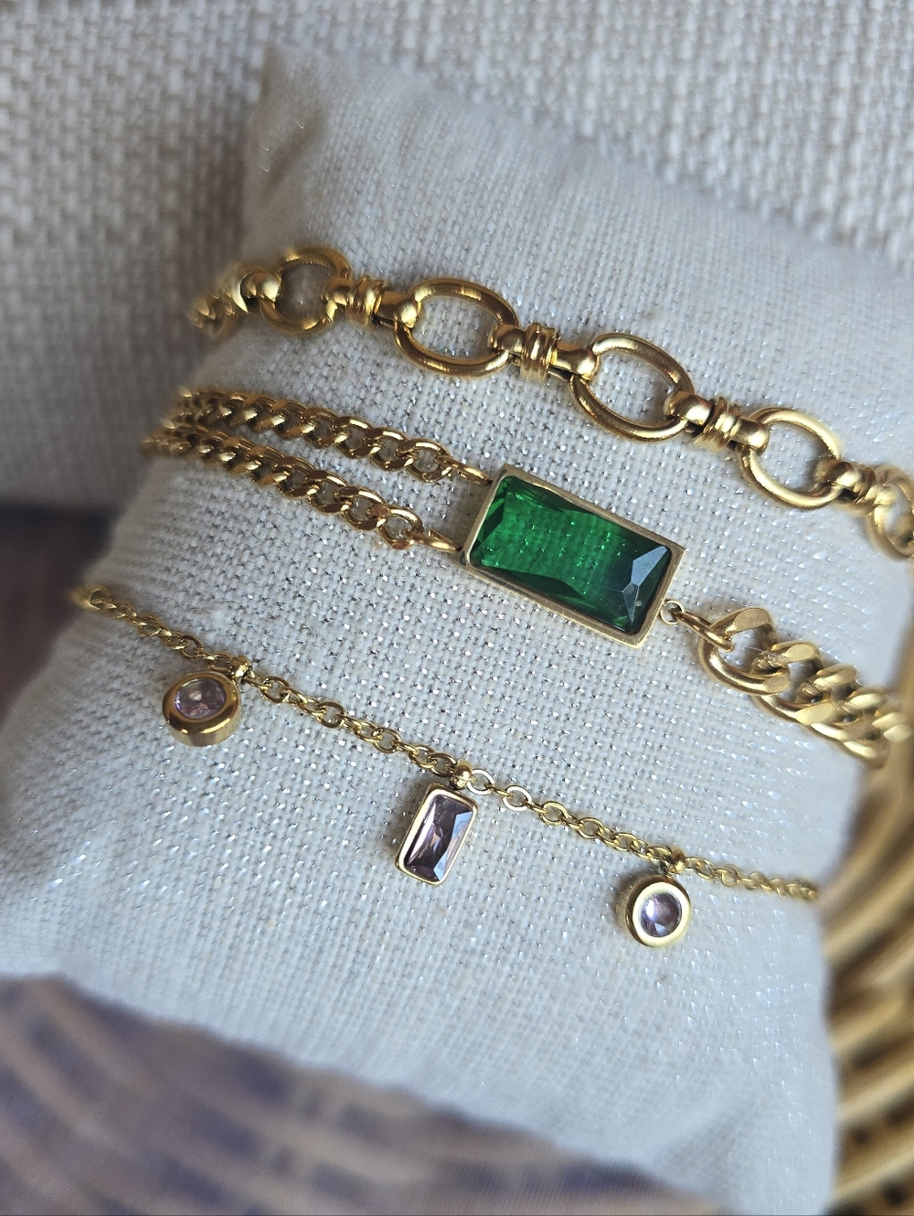 NWOT Fashion Gold-tone Stack Of 3 Multi-color Bracelet Set